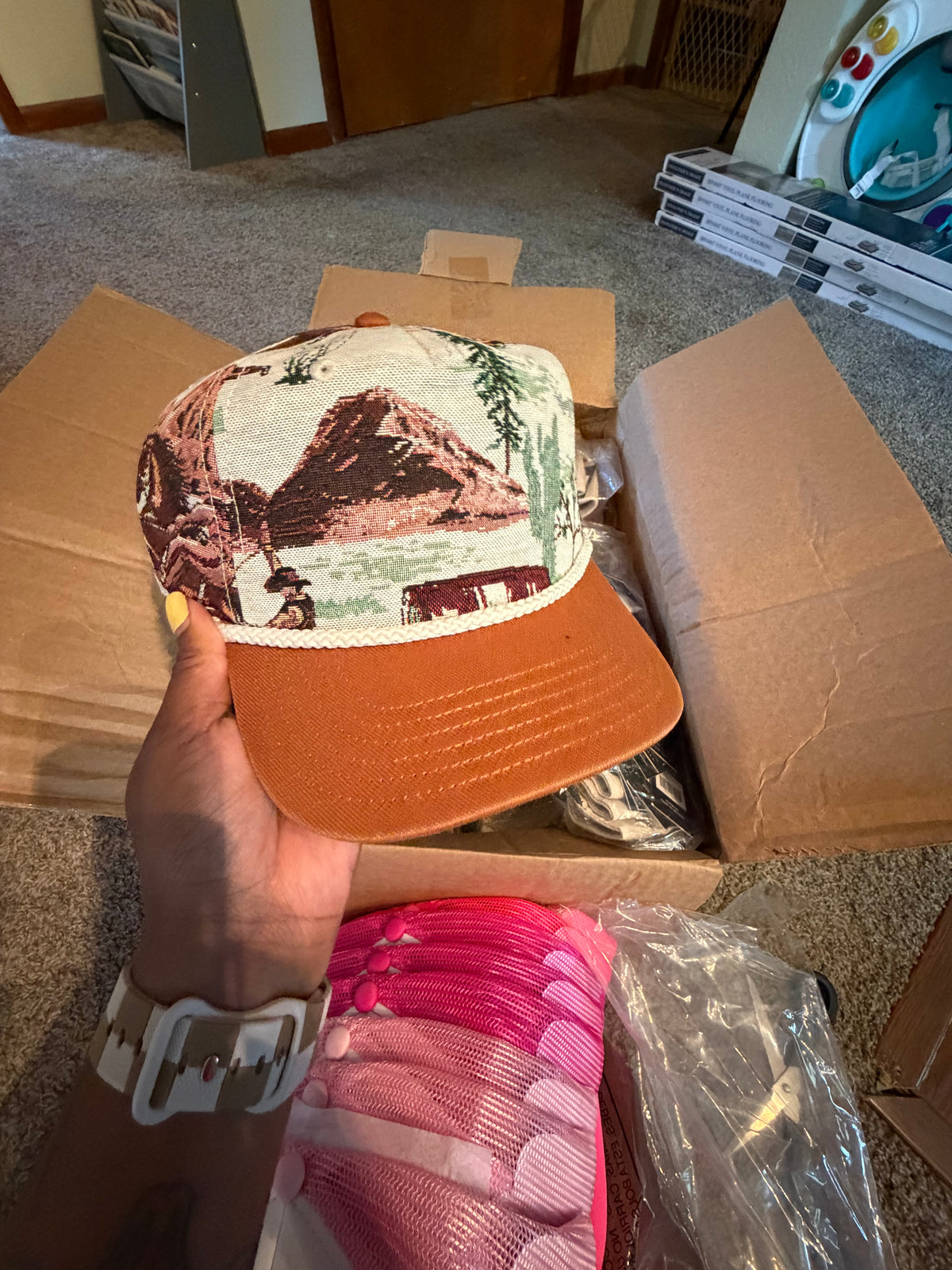 Western Scenery Tapestry Trucker Hat