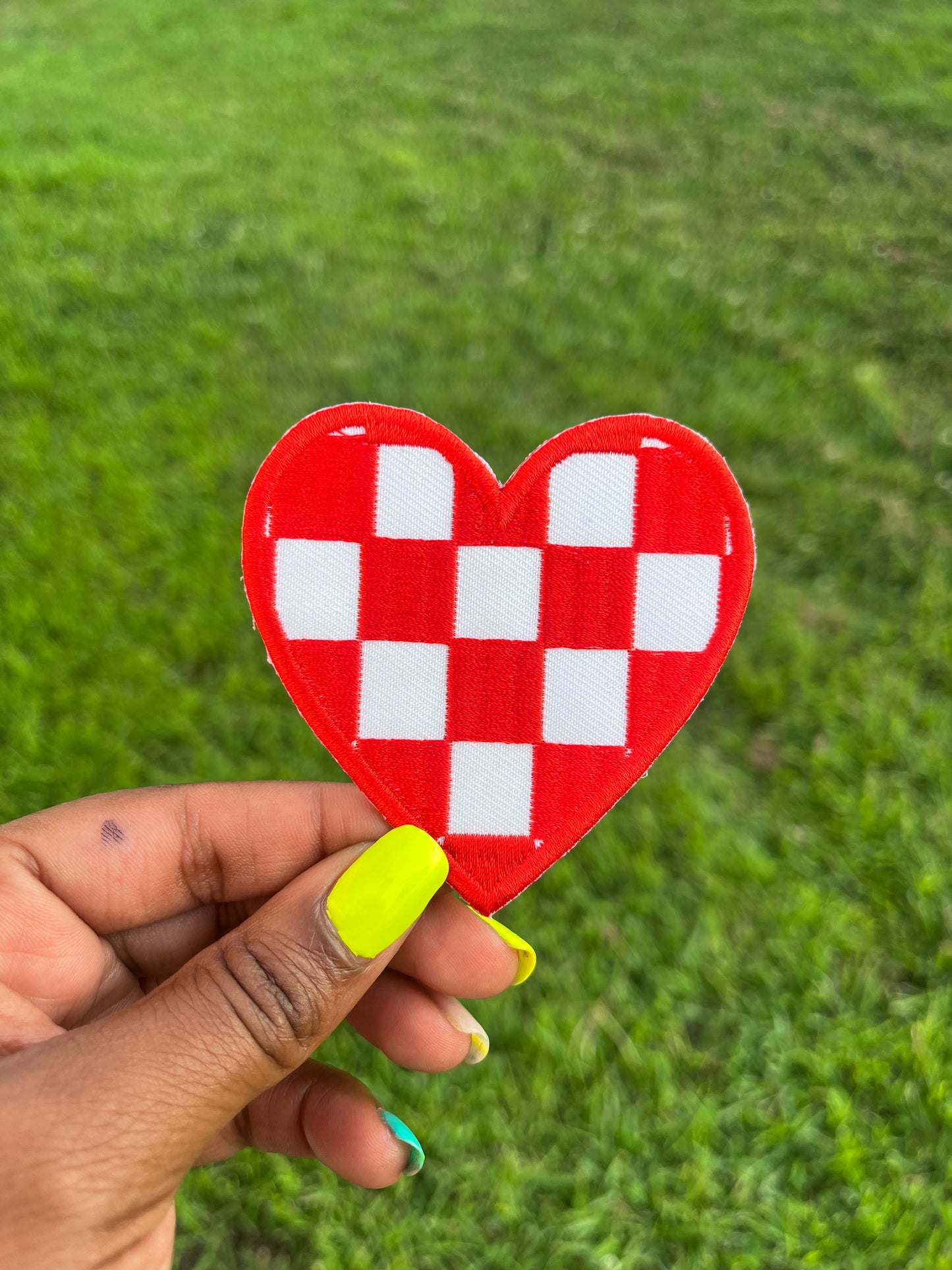 RED CHECKERED HEART Patch