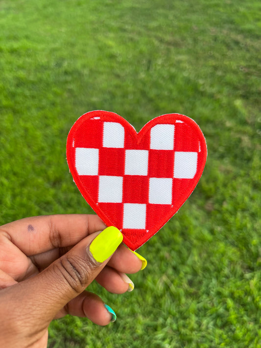 RED CHECKERED HEART Patch